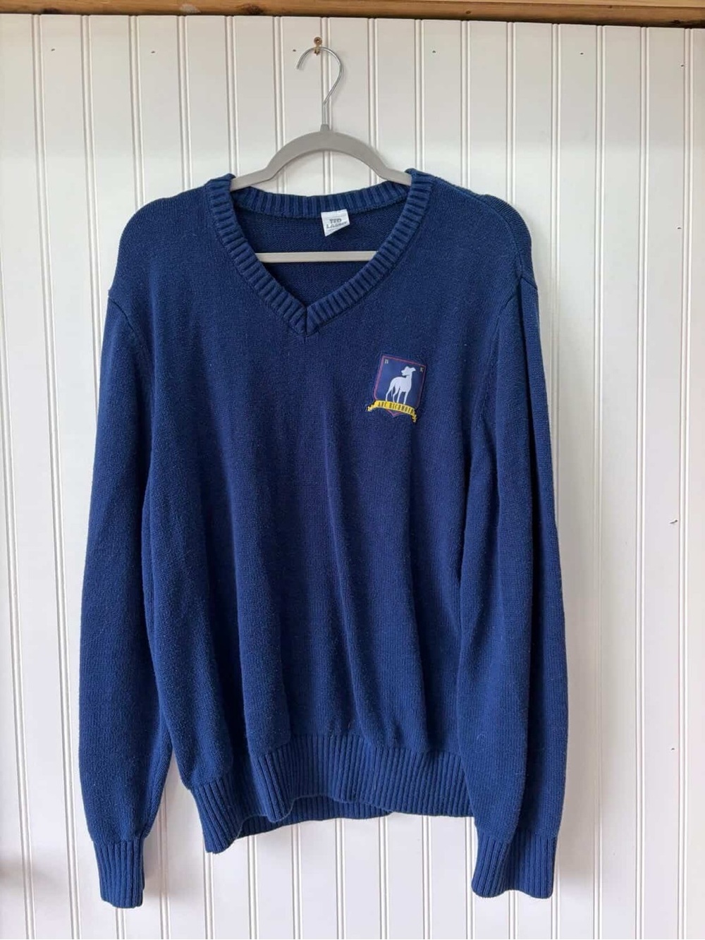 Ted lasso Classic Navy V-Neck Sweater with Chest Crest